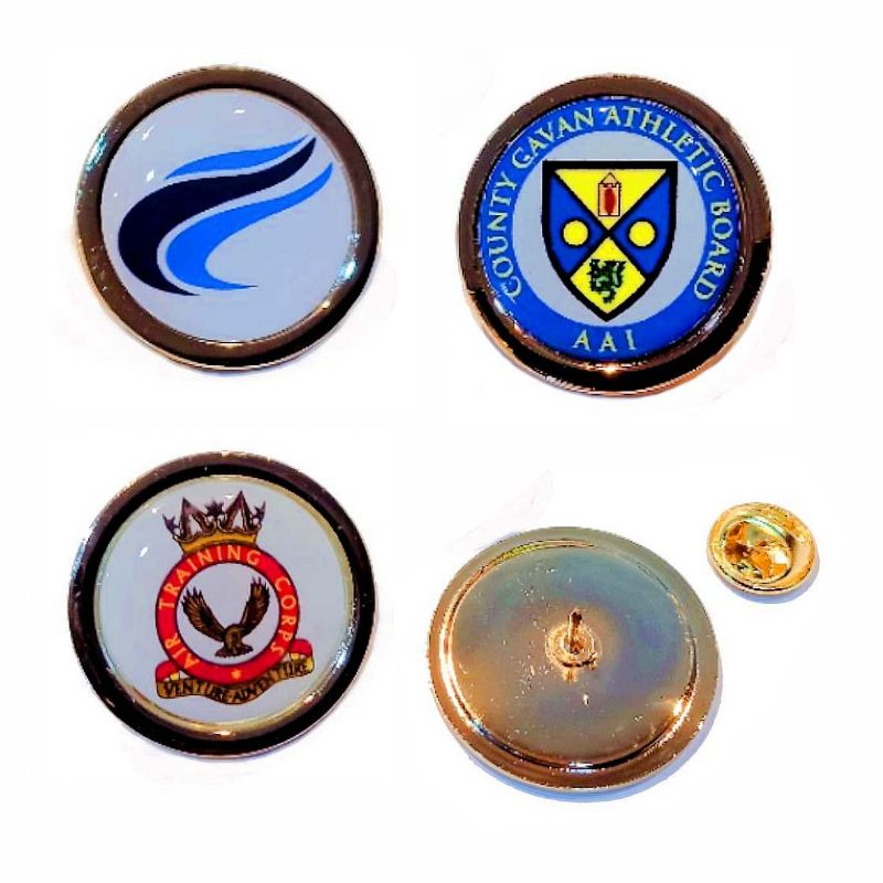 Superior Badge 25mm round gold clutch and printed dome